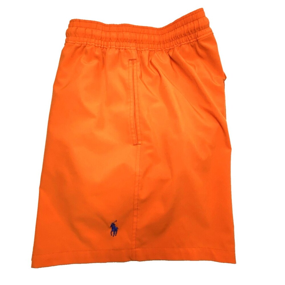 Polo Ralph Lauren Mens Swim Trunks Large Orange Mesh Lined Blue Pony Drawstring